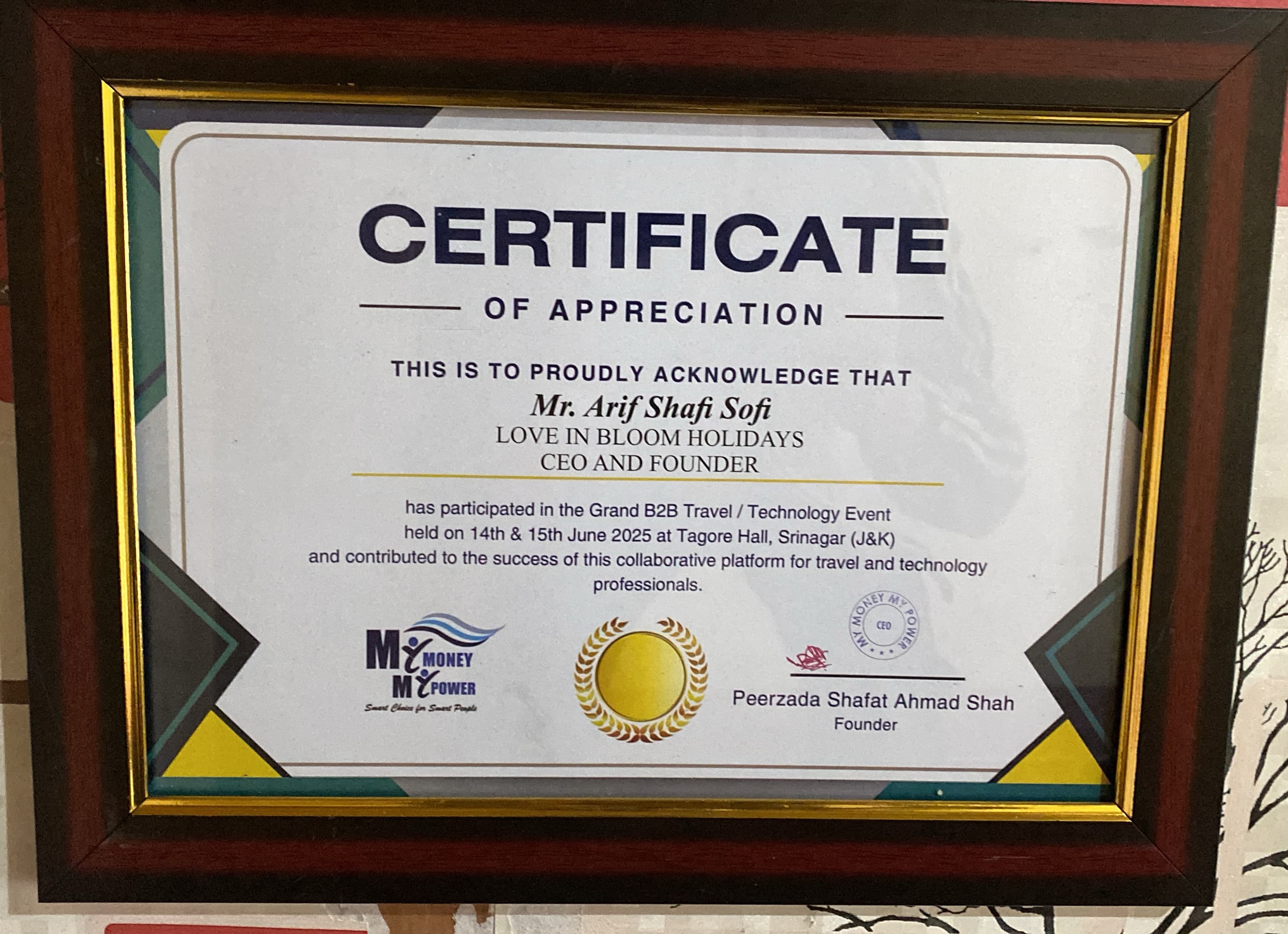 B2B Travel & Tech Event Certificate of Appreciation